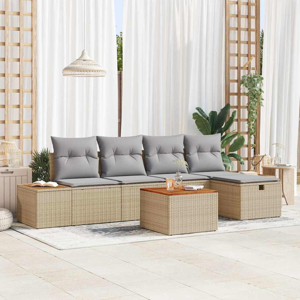 JUNG Vida Gartensofa-set mit Kissen 6 pcs Beige Poly-Rattan