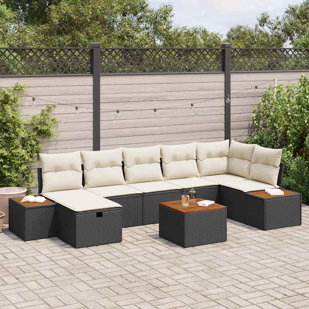 JUNG Vida Gartensofa-set mit Kissen 8 pcs Schwarz Poly-Rattan