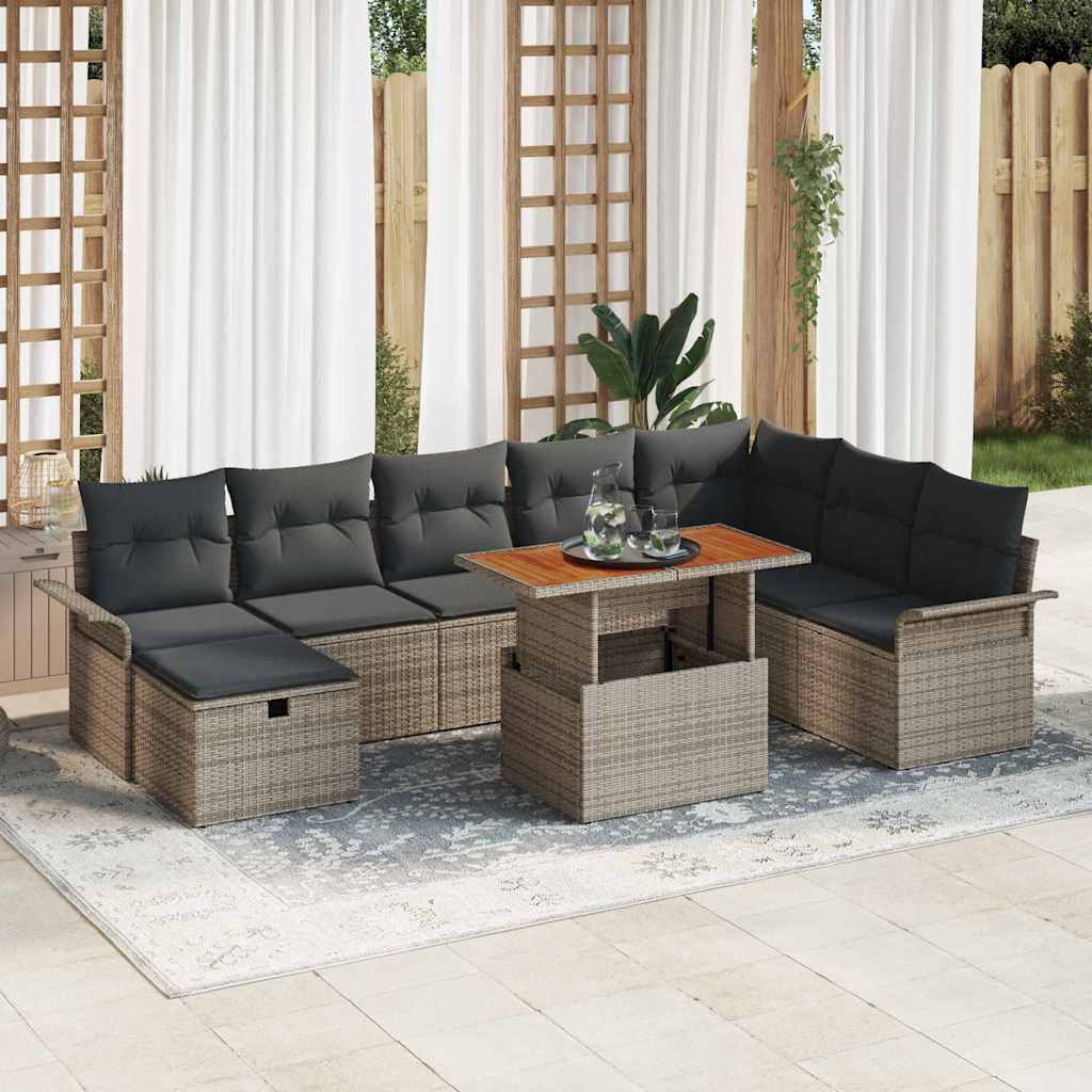 JUNG Vida Gartensofa-set mit Kissen mit Speicher 9 pcs Grau Poly-Rattan