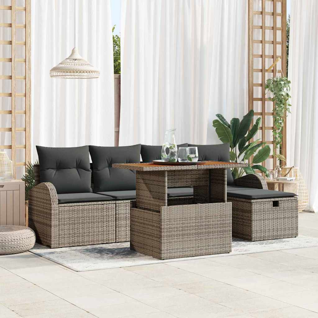 JUNG Vida Gartensofa-set mit Kissen mit Speicher 6 pcs Grau Poly-Rattan