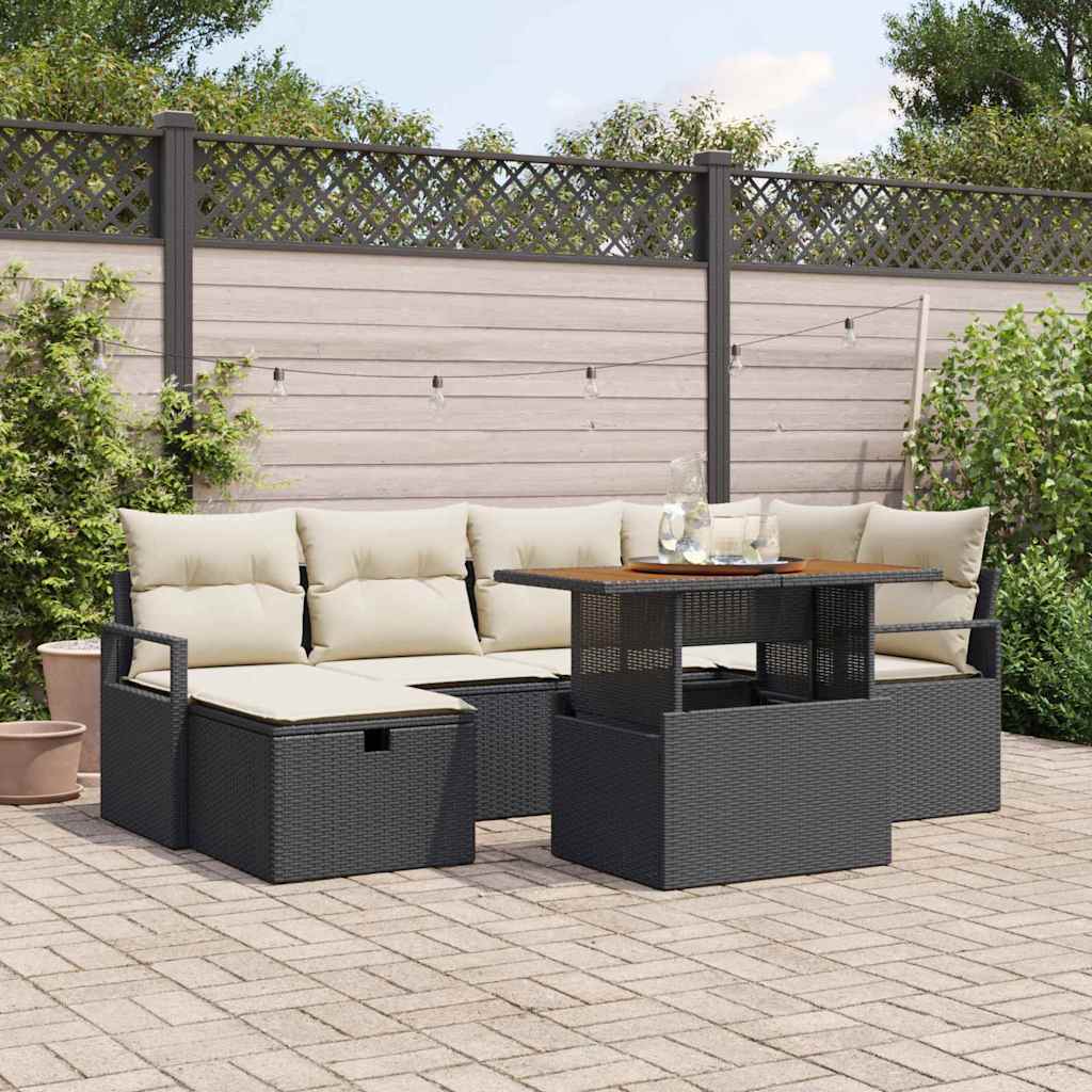 JUNG Vida Gartensofa-set mit Kissen 7 pcs Schwarz Poly-Rattan