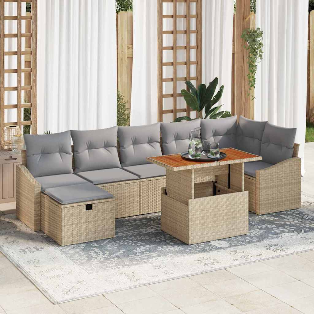 JUNG Vida Gartensofa-set mit Kissen mit Speicher 8 pcs Beige Poly-Rattan
