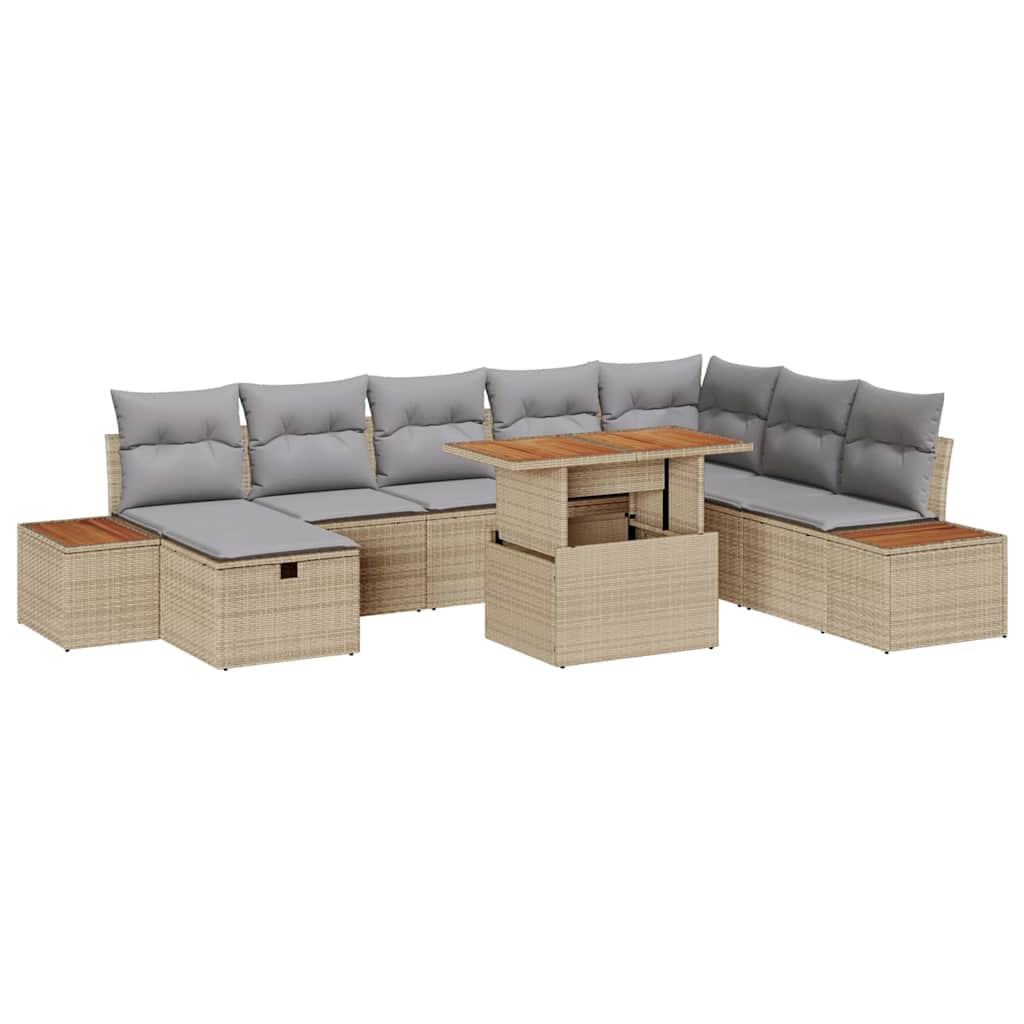 JUNG Vida Gartensofa-set mit Kissen mit Speicher 9 pcs Beige Poly-Rattan