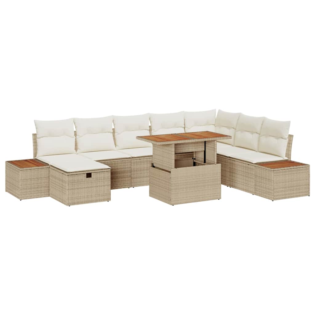 JUNG Vida Gartensofa-set mit Kissen mit Speicher 9 pcs Beige Poly-Rattan