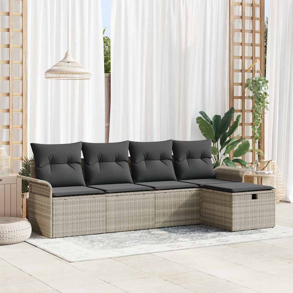 JUNG Vida Garten-Sofa-Set mit Kissen 5 pcs Hellgrau Poly Rattan