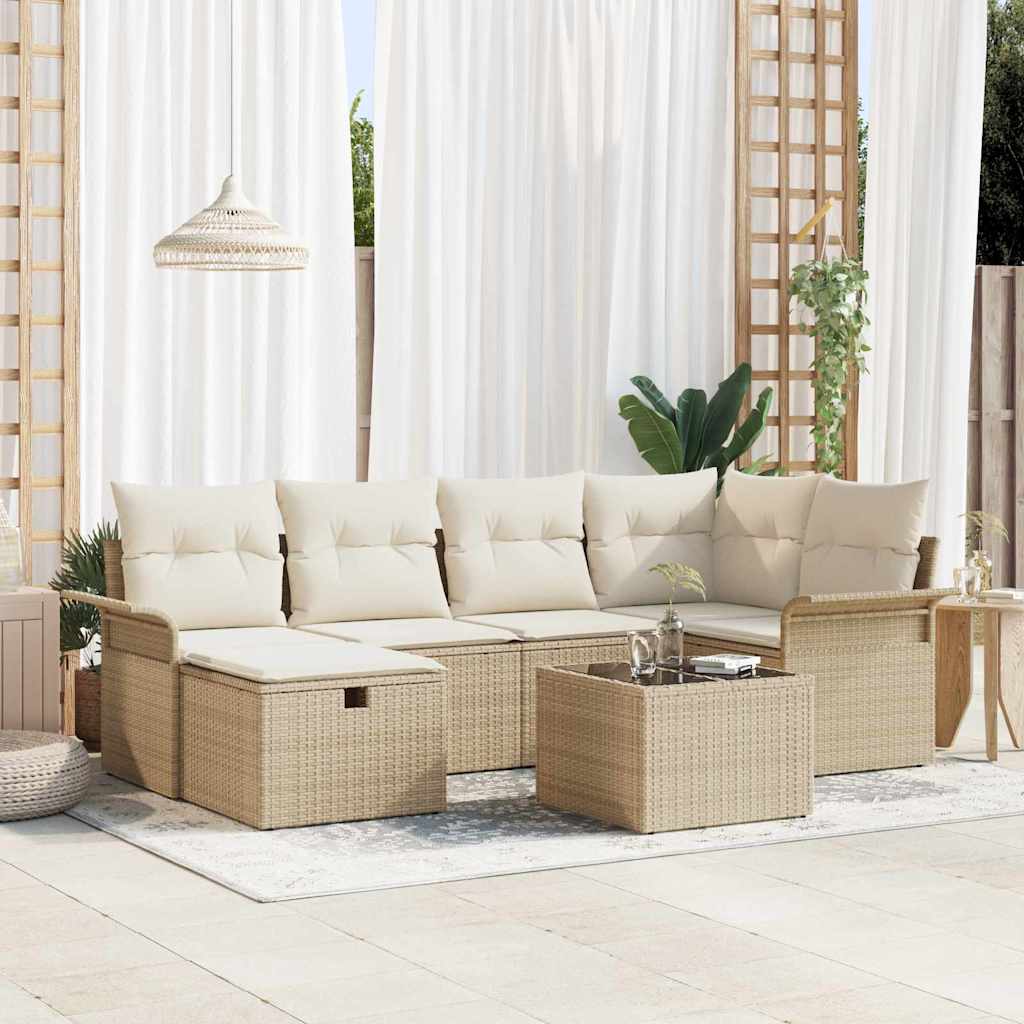 JUNG Vida Gartensofa-set mit Kissen mit Speicher 7 pcs Poly Rattan