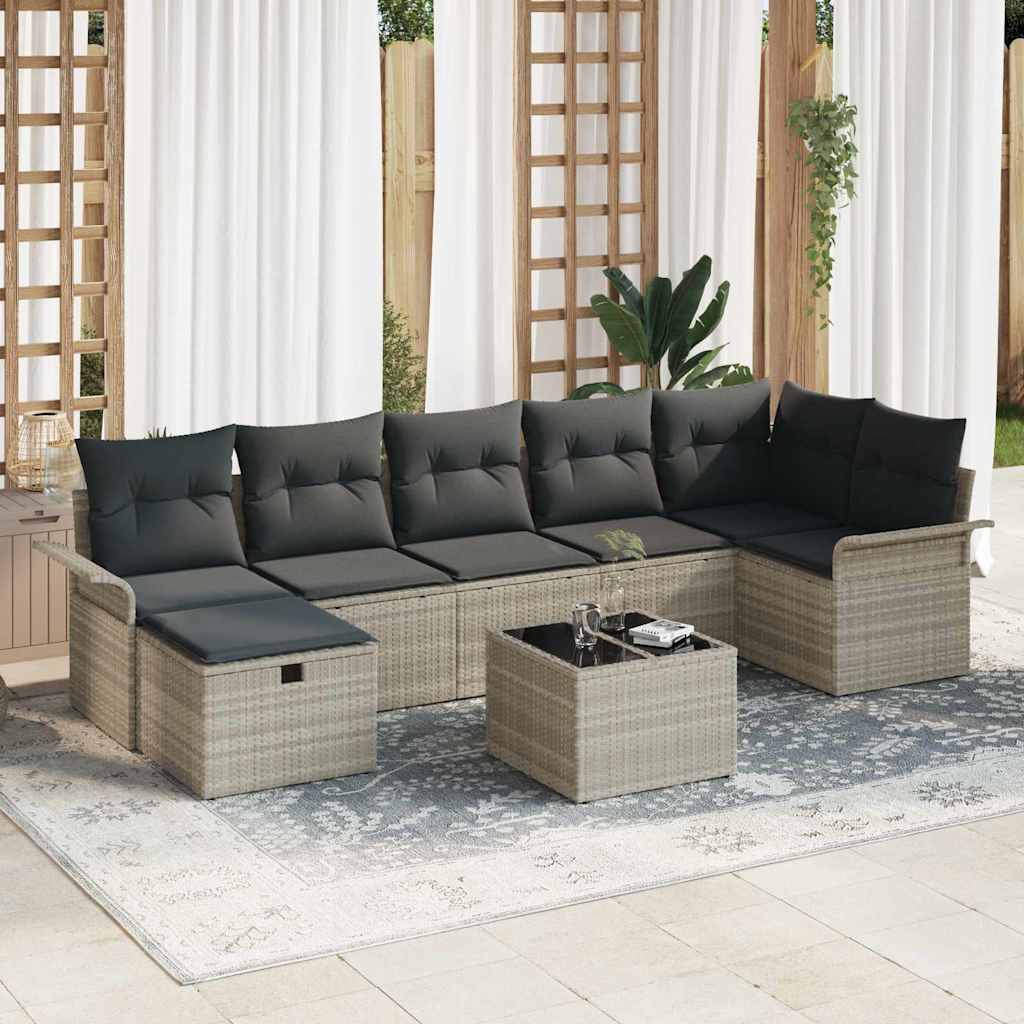JUNG Vida Garten-Sofa-Set mit Kissen 8 pcs Hellgrau Poly Rattan
