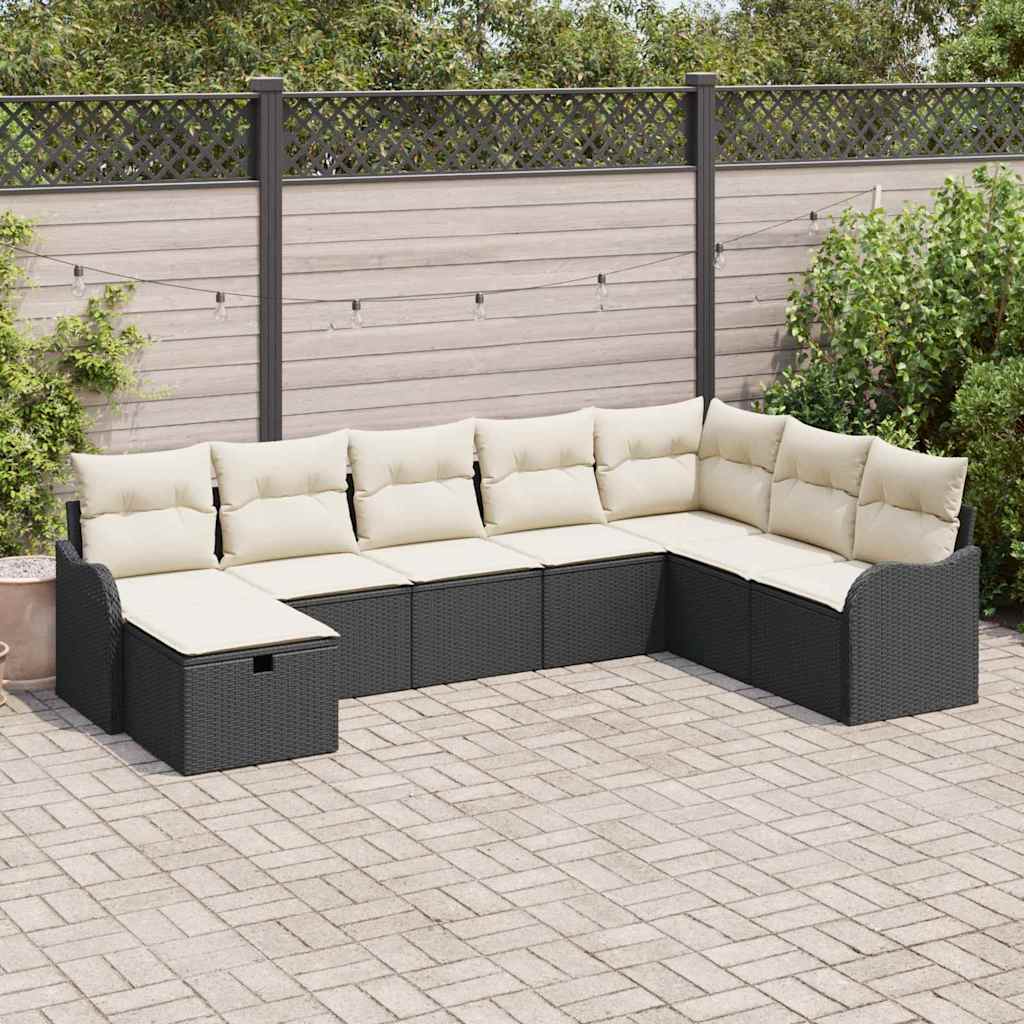 JUNG Vida Garten-Sofa-Set mit Kissen 8 pcs Schwarz Poly Rattan