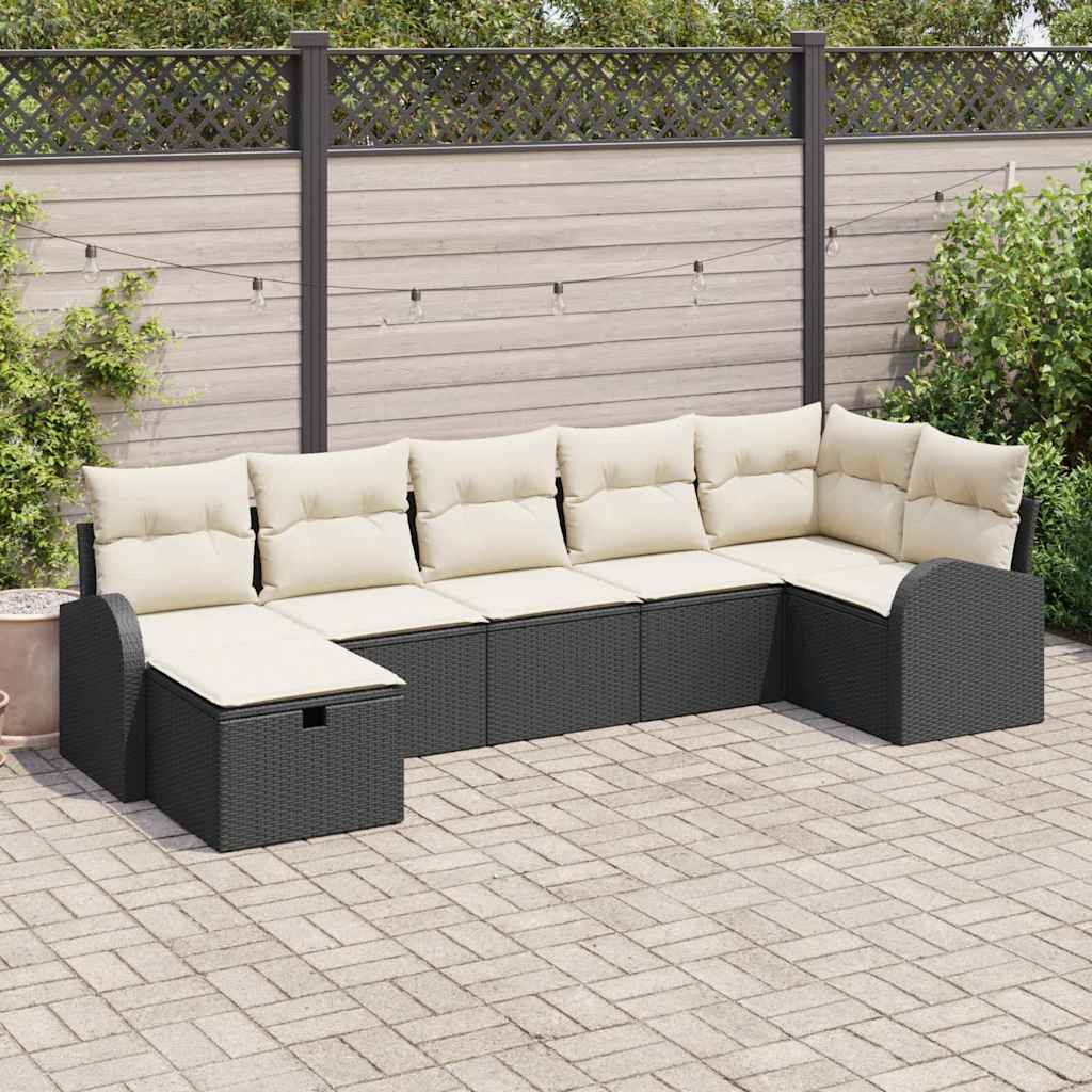 JUNG Vida Gartensofa-set mit Kissen 7 pcs Schwarz Poly-Rattan