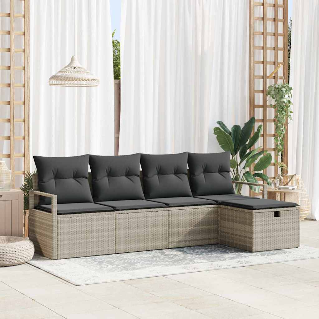 JUNG Vida Garten-Sofa-Set mit Kissen 5 pcs Hellgrau Poly Rattan