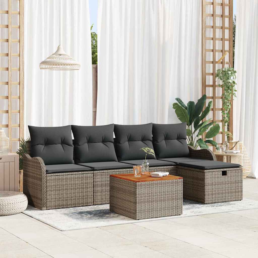 JUNG Vida Gartensofa-set mit Kissen mit Speicher 6 pcs Grau Poly Rattan