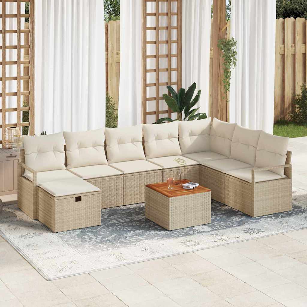 JUNG Vida Gartensofa-set mit Kissen mit Speicher 9 pcs Beige Poly Rattan