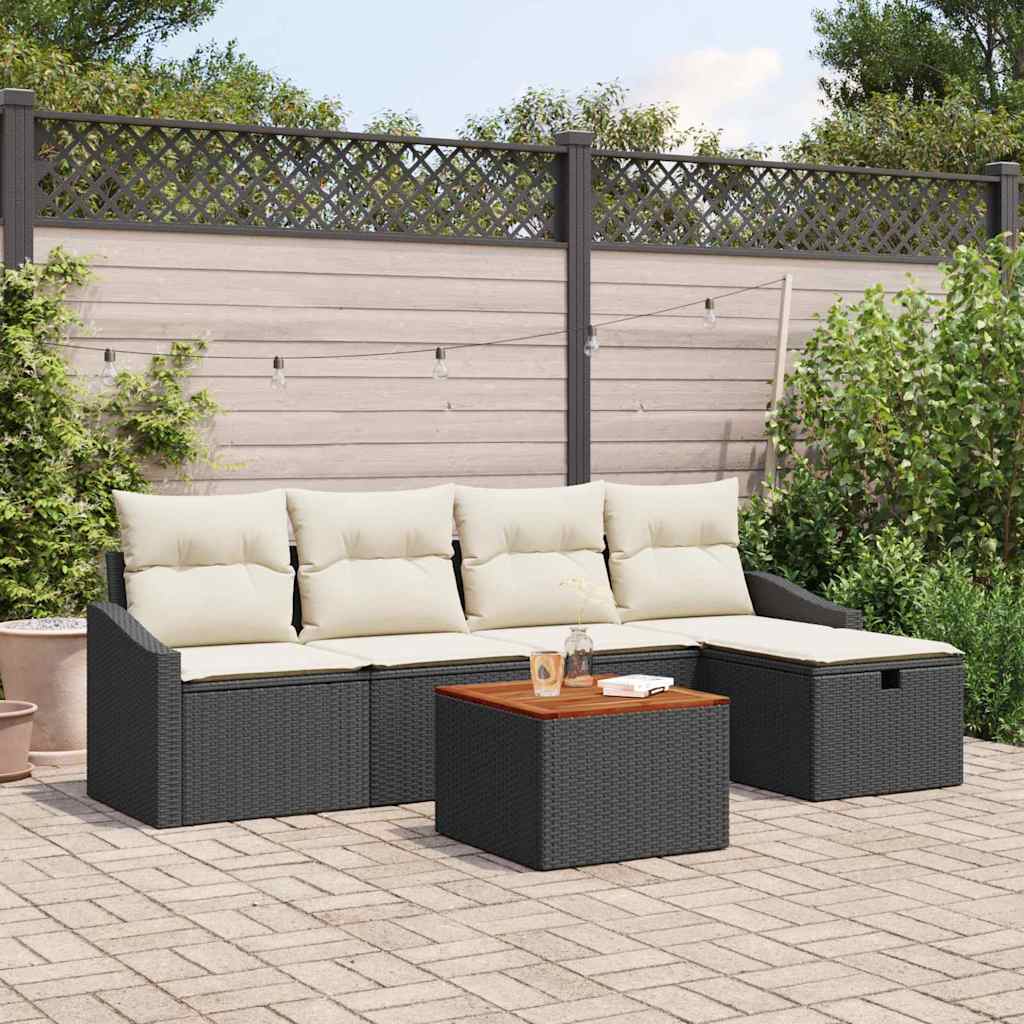 JUNG Vida Gartensofa-set mit Kissen 6 pcs Schwarz Poly Rattan