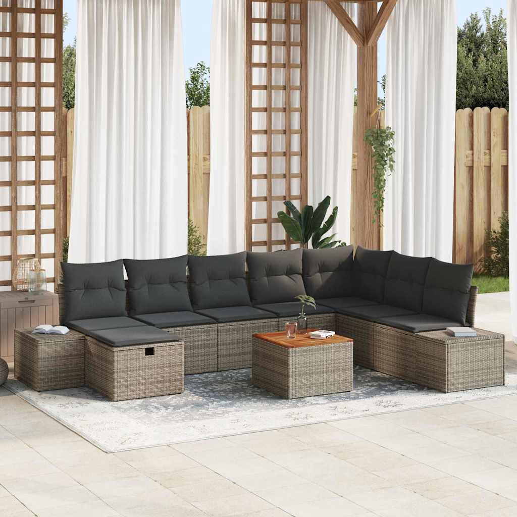 JUNG Vida Gartensofa-set mit Kissen mit Speicher 9 pcs Grau Poly Rattan