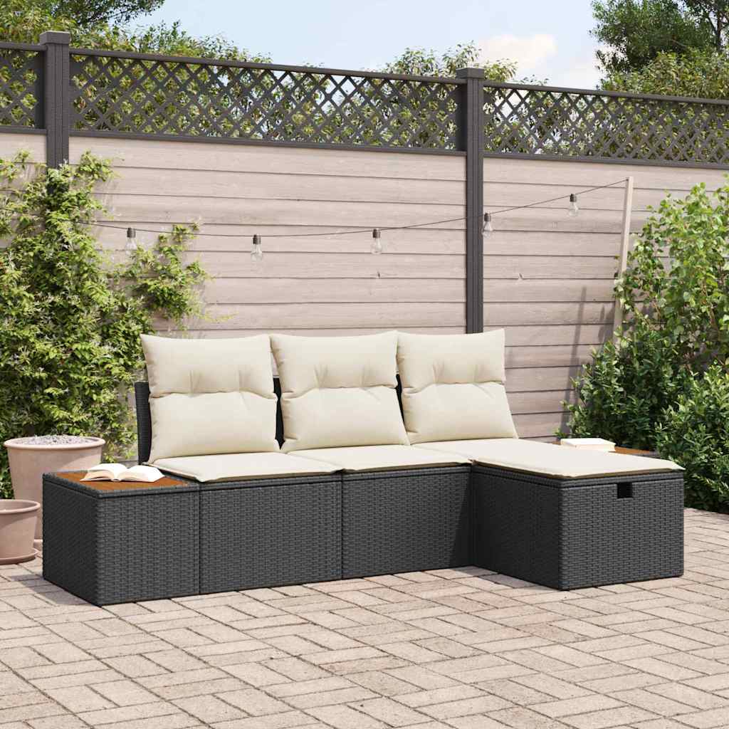 JUNG Vida Gartensofa-set mit Kissen 4 pcs Schwarz Poly-Rattan