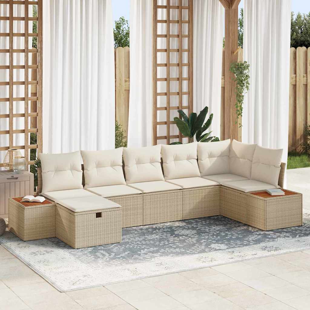 JUNG Vida Garten-Sofa-Set mit Kissen 7 pcs Beige Poly Rattan