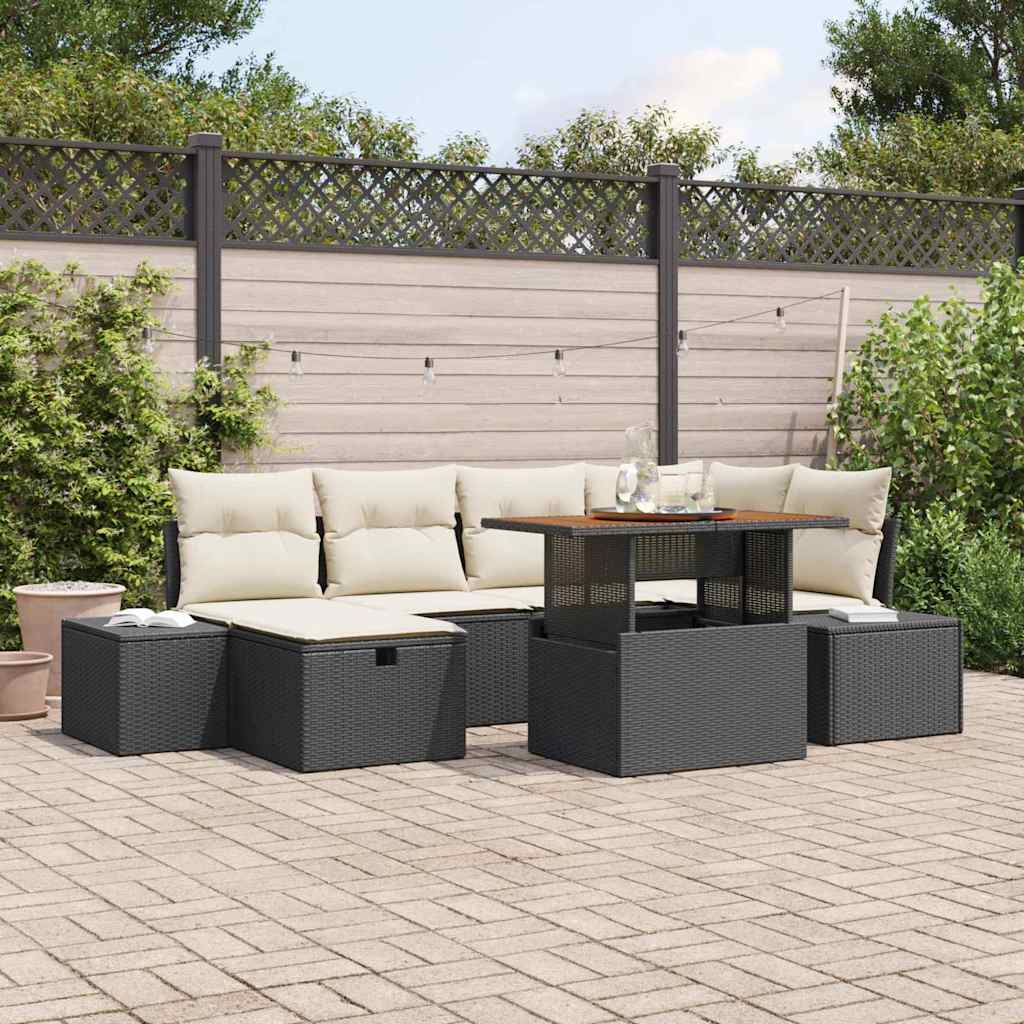 JUNG Vida Garten-Sofa-Set 7 pcs Schwarz Poly-Rattan