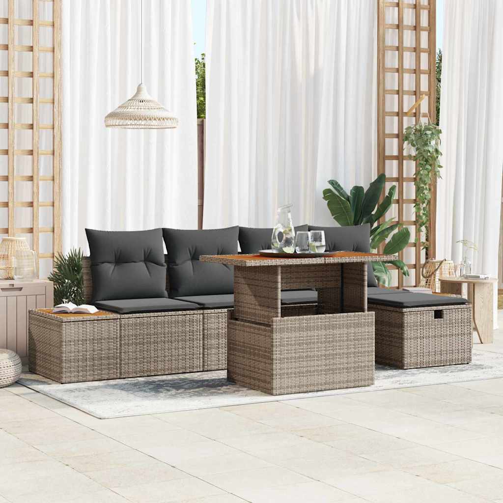 JUNG Vida Garten-Sofa-Set 6 pcs Grau Poly-Rattan