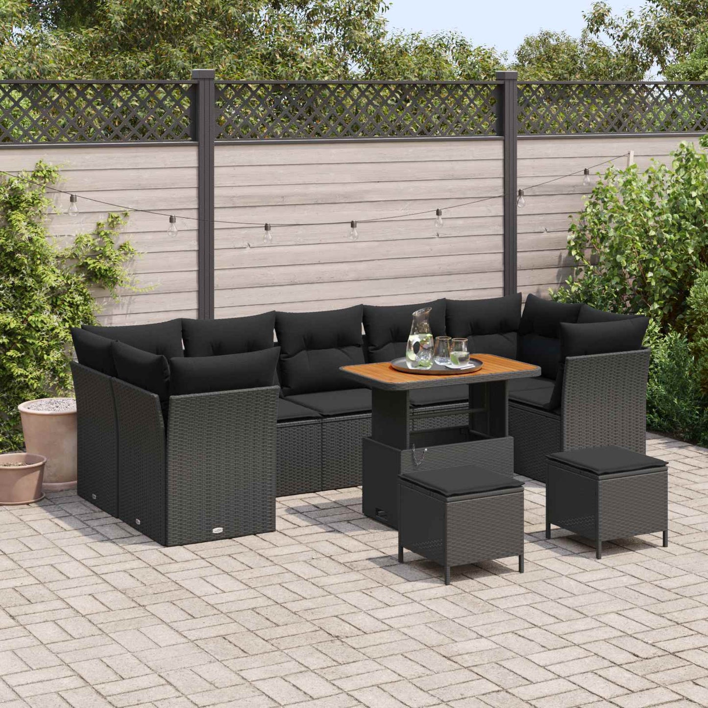 JUNG Vida Gartensofa-set 10 pcs Schwarz Poly-Rattan