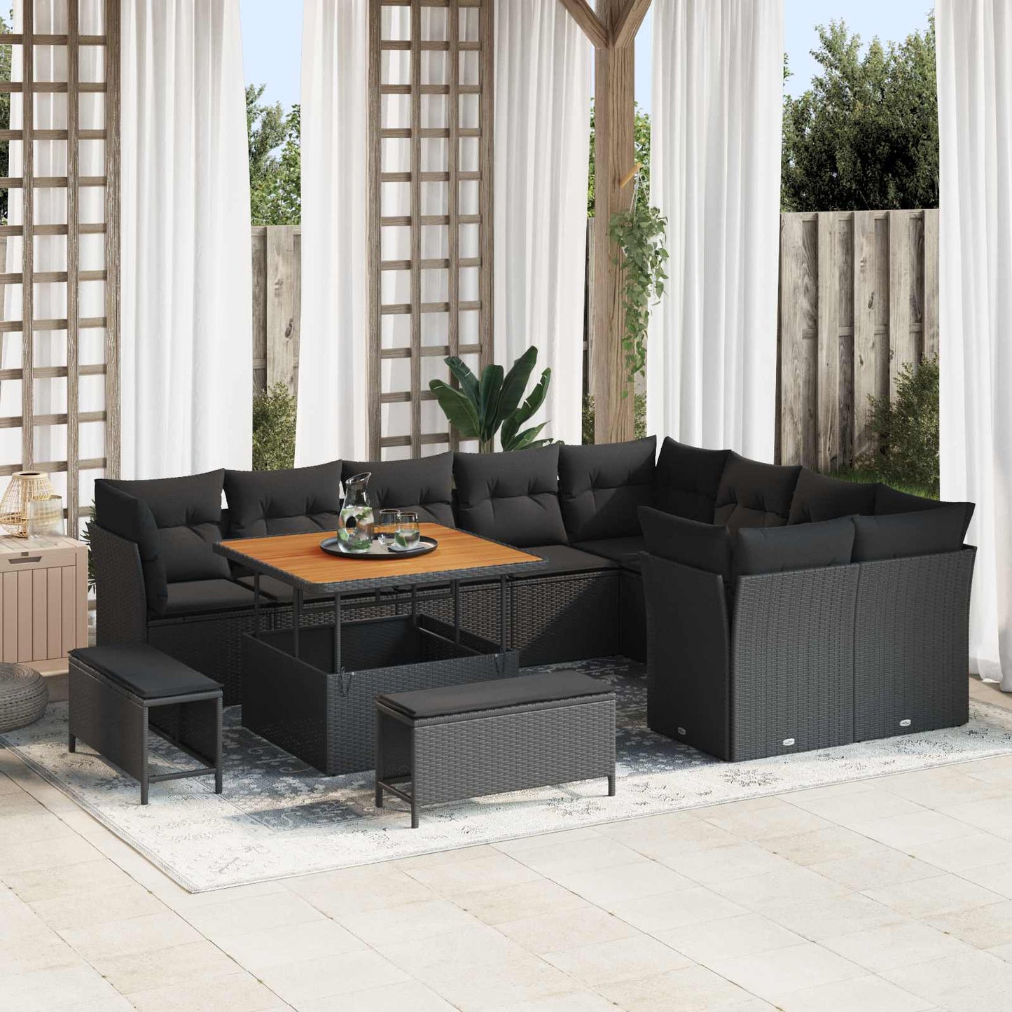 JUNG Vida Gartensofa-set 12 pcs Schwarz Poly-Rattan