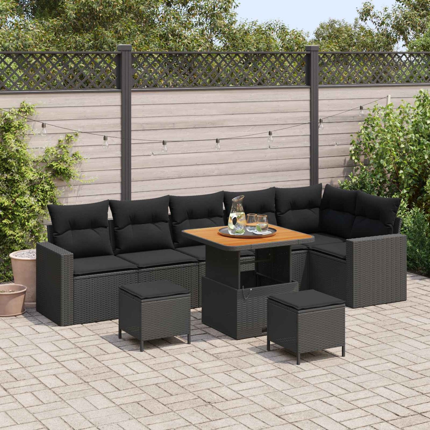 JUNG Vida Gartensofa-set 9 pcs Schwarz Poly-Rattan