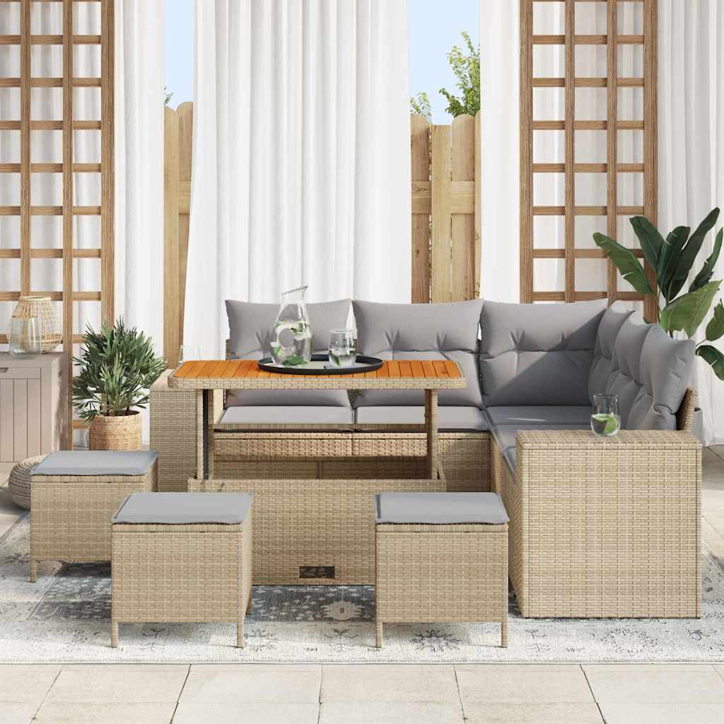 JUNG Vida Gartensofa-set mit Kissen 9 pcs Beige Poly-Rattan