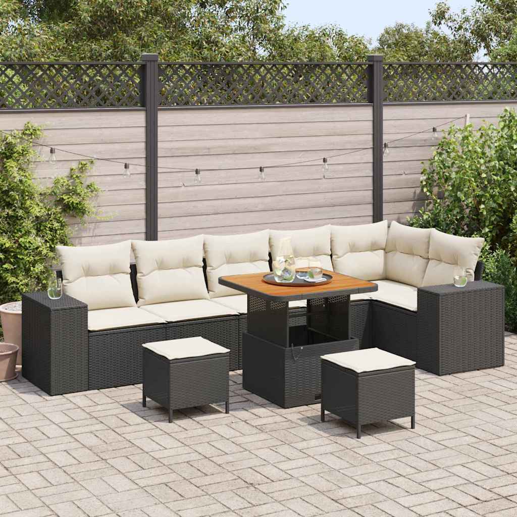 JUNG Vida Gartensofa-set mit Kissen 9 pcs Schwarz Poly-Rattan
