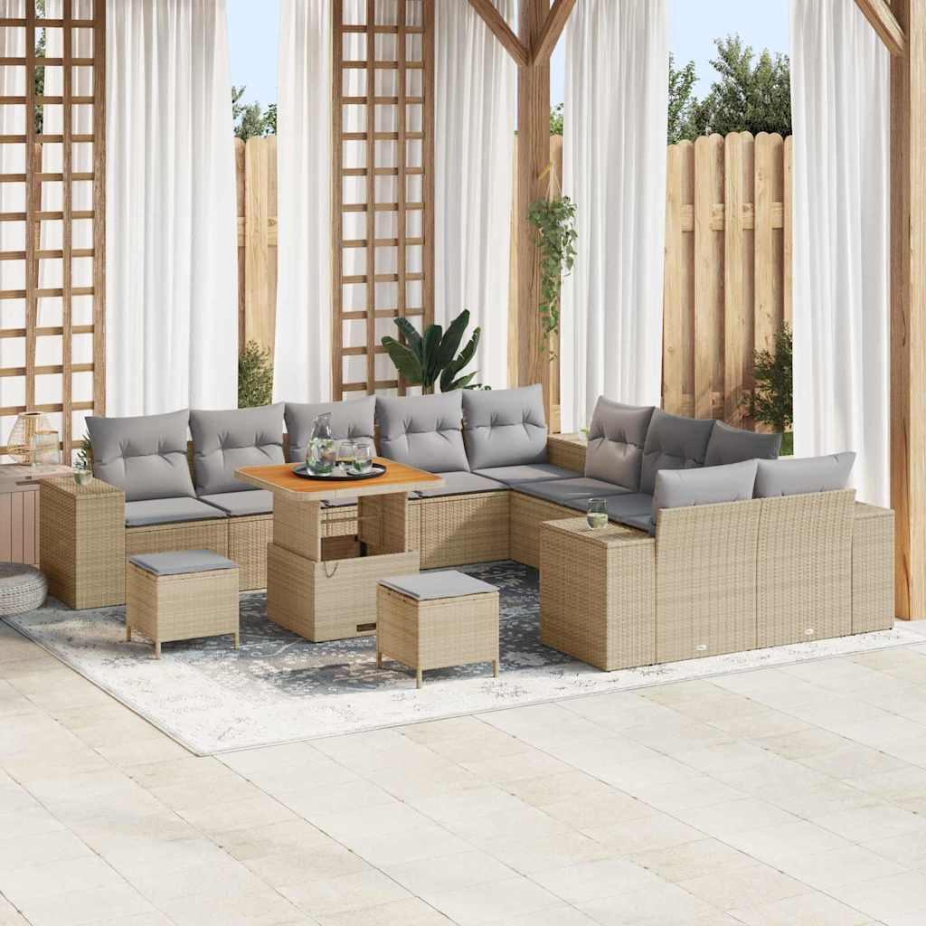 JUNG Vida Gartensofa-set mit Kissen 13 pcs Beige Poly-Rattan