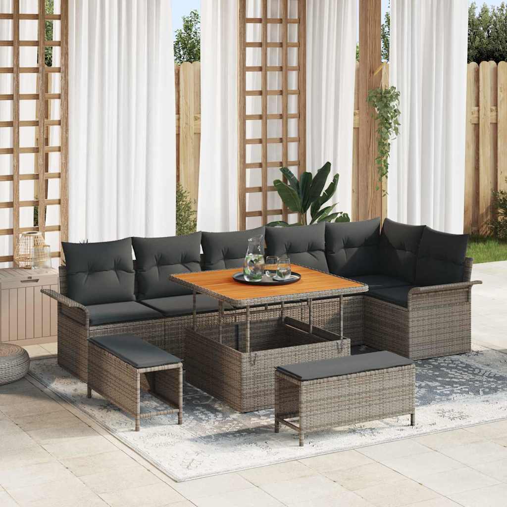 JUNG Vida Gartensofa-set mit Kissen 9 pcs Grau Poly-Rattan