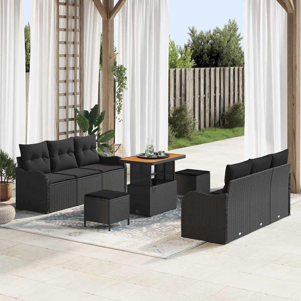 JUNG Vida Gartensofa-set mit Kissen 9 pcs Schwarz Poly-Rattan