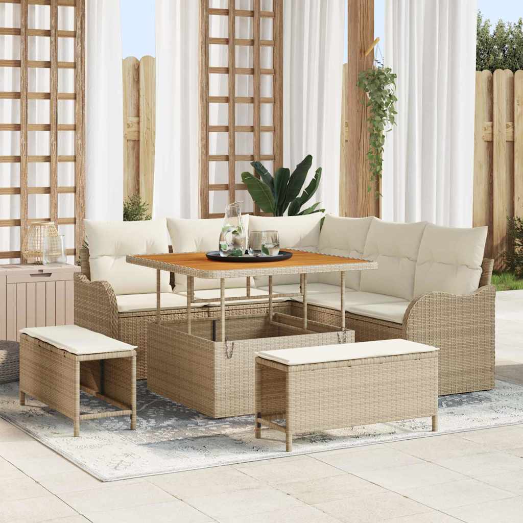 JUNG Vida Gartensofa-set mit Kissen 8 pcs Beige Poly-Rattan