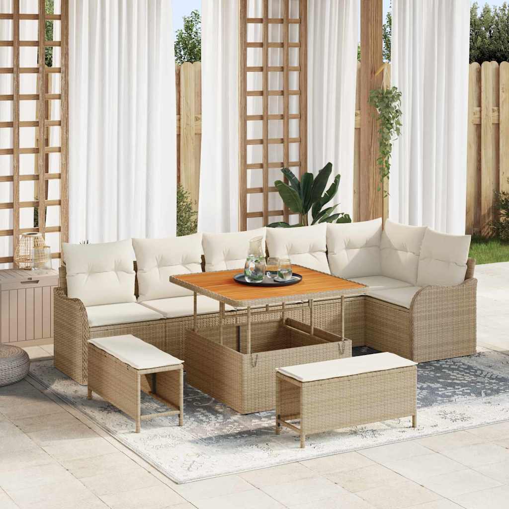 JUNG Vida Gartensofa-set mit Kissen 9 pcs Beige Poly-Rattan