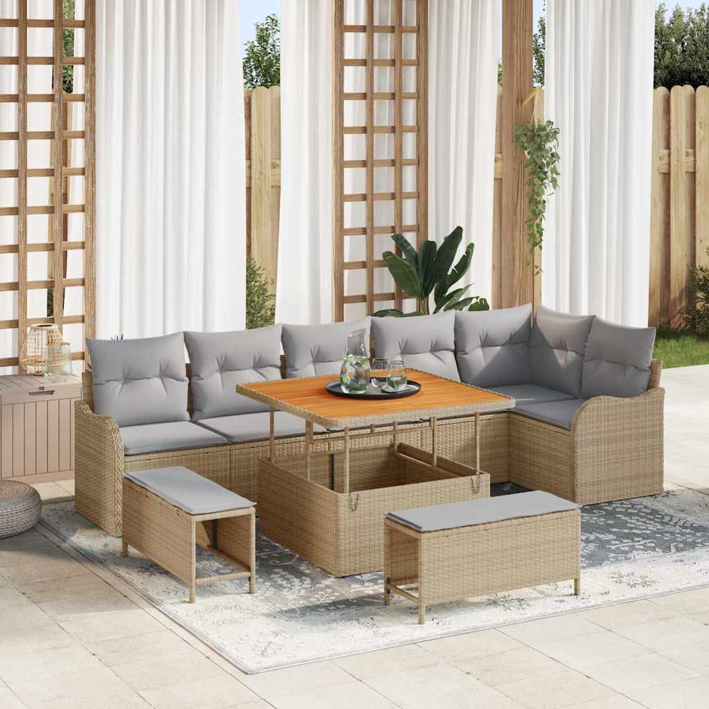 JUNG Vida Gartensofa-set mit Kissen 9 pcs Beige Poly-Rattan