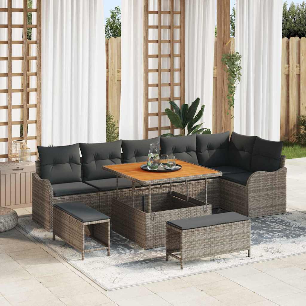 JUNG Vida Gartensofa-set mit Kissen 9 pcs Grau Poly-Rattan