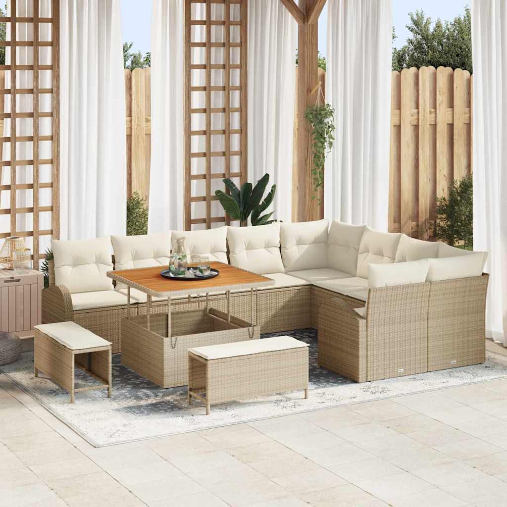 JUNG Vida Gartensofa-set mit Kissen 12 pcs Beige Poly-Rattan