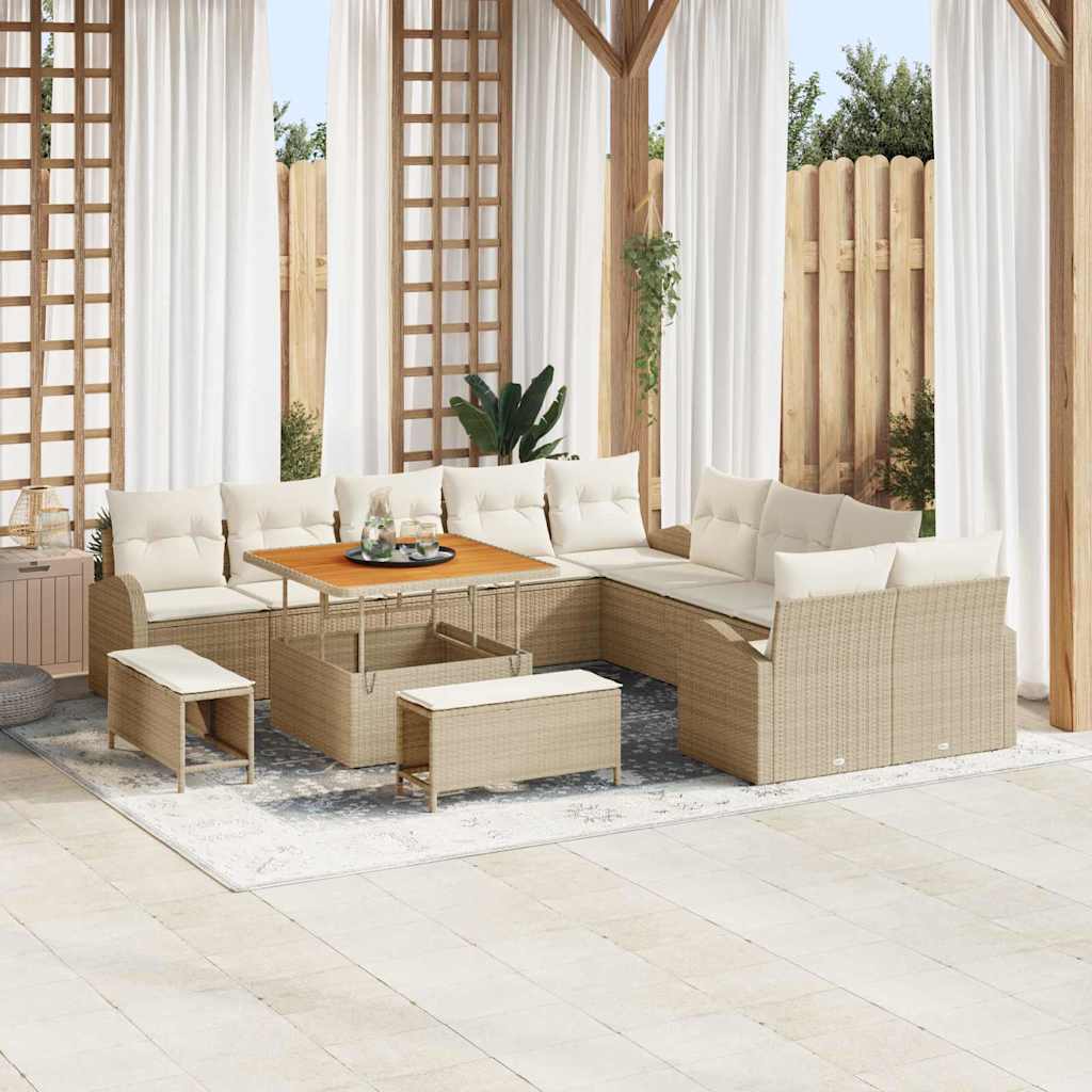JUNG Vida Gartensofa-set mit Kissen 13 pcs Beige Poly-Rattan