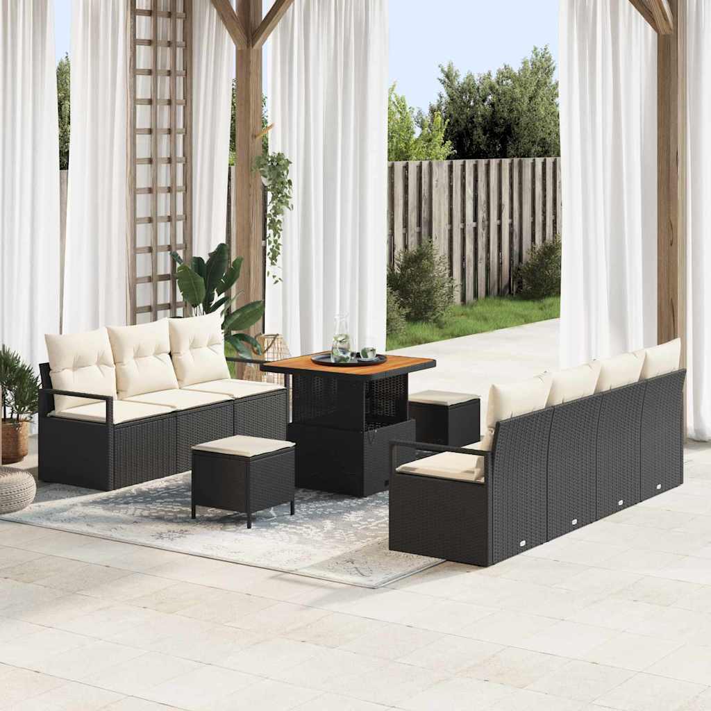 JUNG Vida Gartensofa-set mit Kissen 10 pcs Schwarz Poly-Rattan