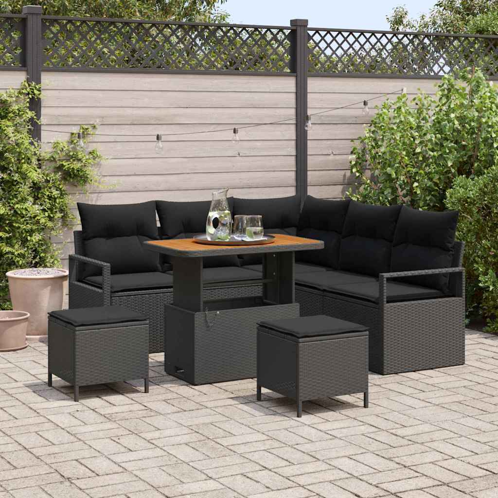 JUNG Vida Gartensofa-set mit Kissen 8 pcs Schwarz Poly-Rattan