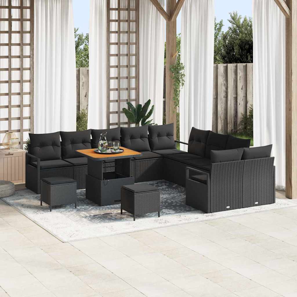 JUNG Vida Gartensofa-set mit Kissen 13 pcs Schwarz Poly-Rattan