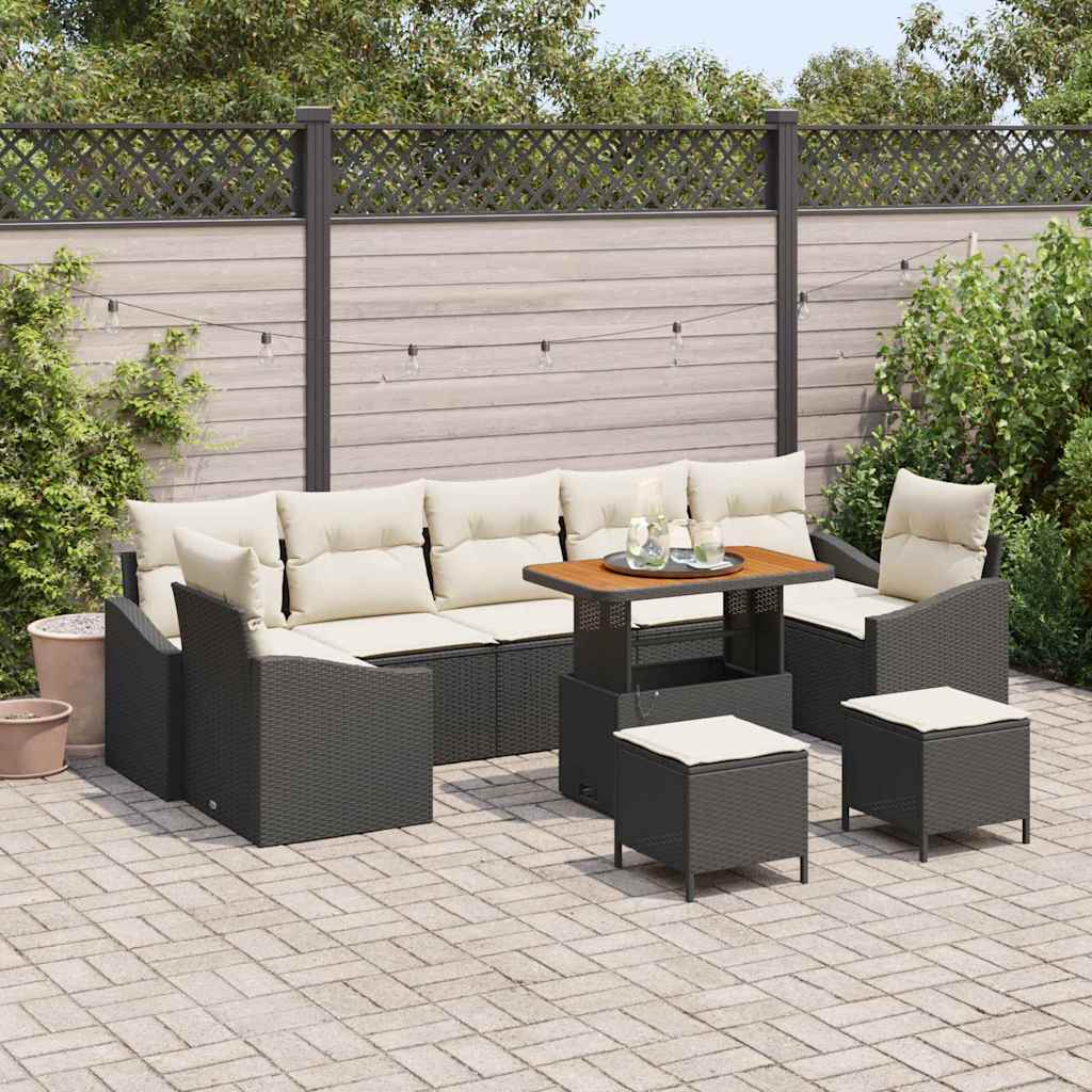 JUNG Vida Gartensofa-set mit Kissen 10 pcs Schwarz Poly-Rattan