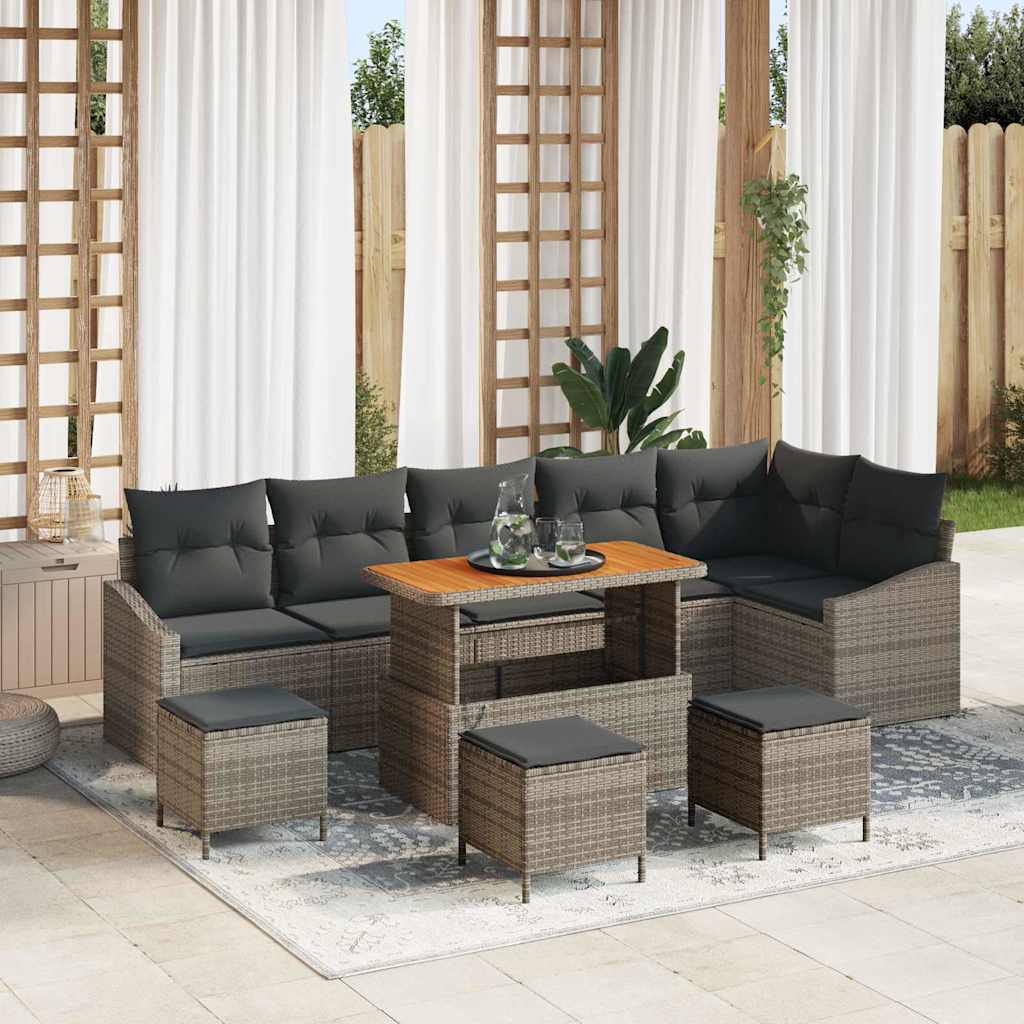 JUNG Vida Gartensofa-set mit Kissen 10 pcs Grau Poly-Rattan