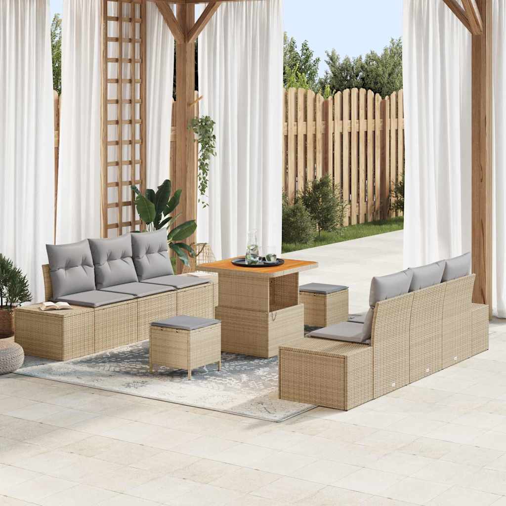 JUNG Vida Gartensofa-set mit Kissen 9 pcs Beige Poly-Rattan
