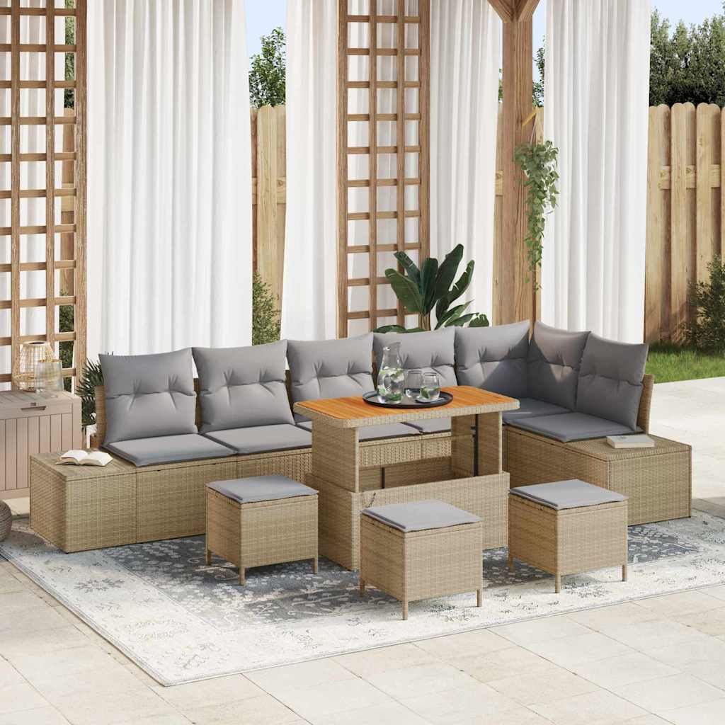 JUNG Vida Gartensofa-set mit Kissen 10 pcs Beige Poly-Rattan