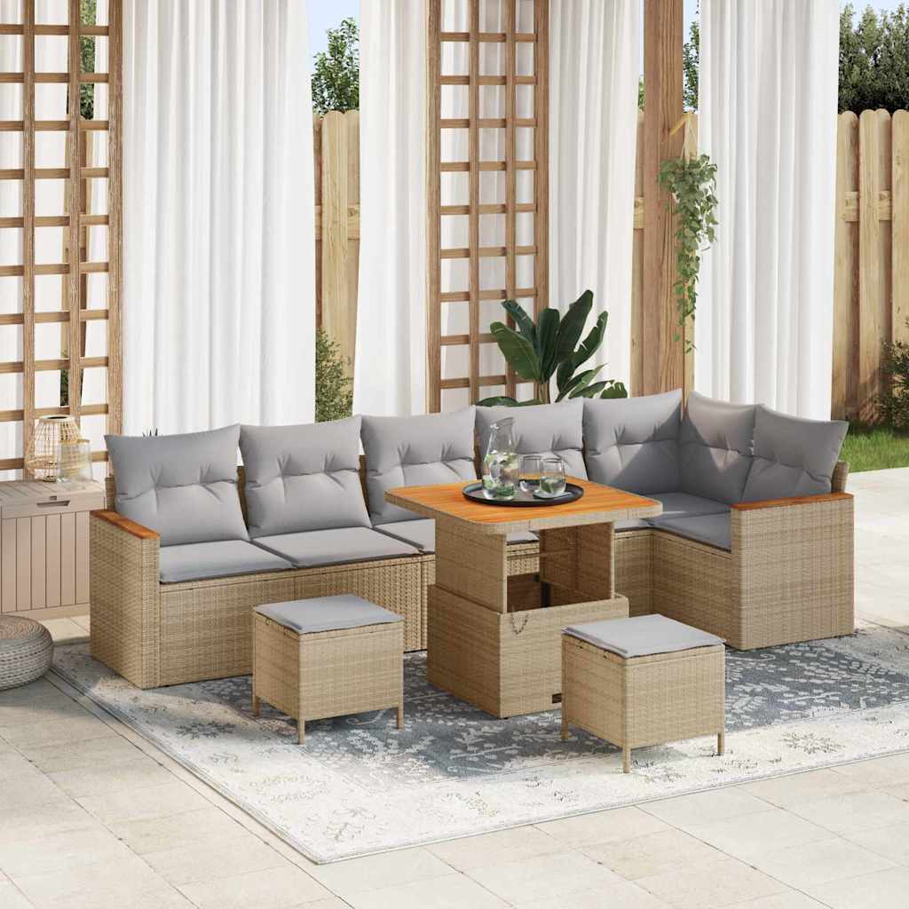 JUNG Vida Gartensofa-set 9 pcs Beige Poly-Rattan
