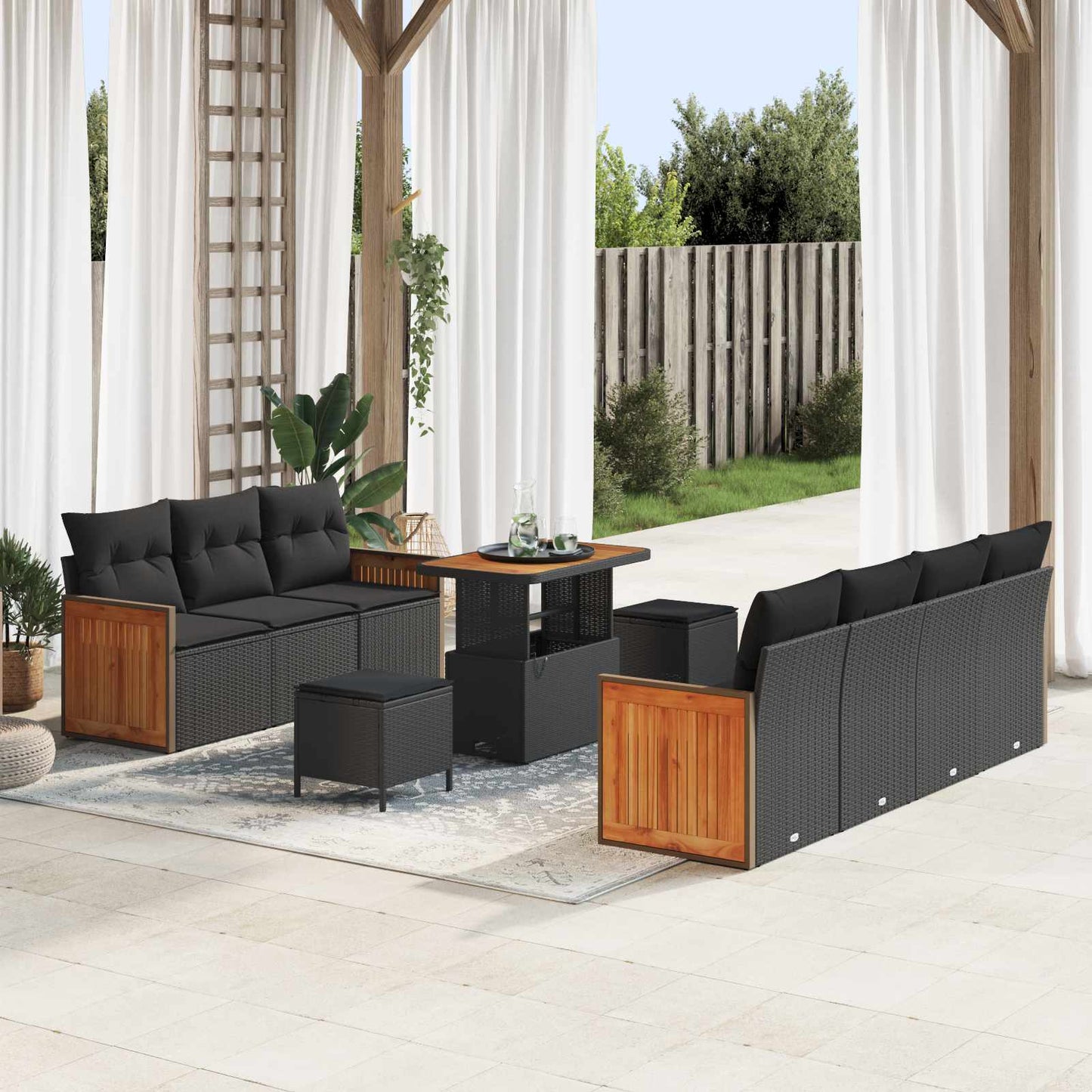 JUNG Vida Gartensofa-set mit Kissen 10 pcs Schwarz