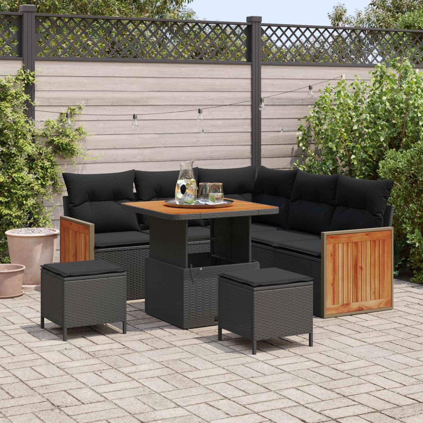 JUNG Vida Gartensofa-set mit Kissen 8 pcs Schwarz