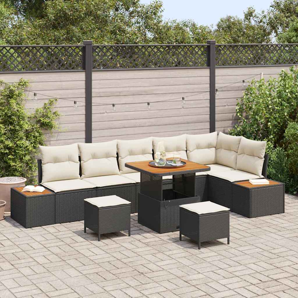 JUNG Vida Gartensofa-set mit Kissen 9 pcs Schwarz und Creme