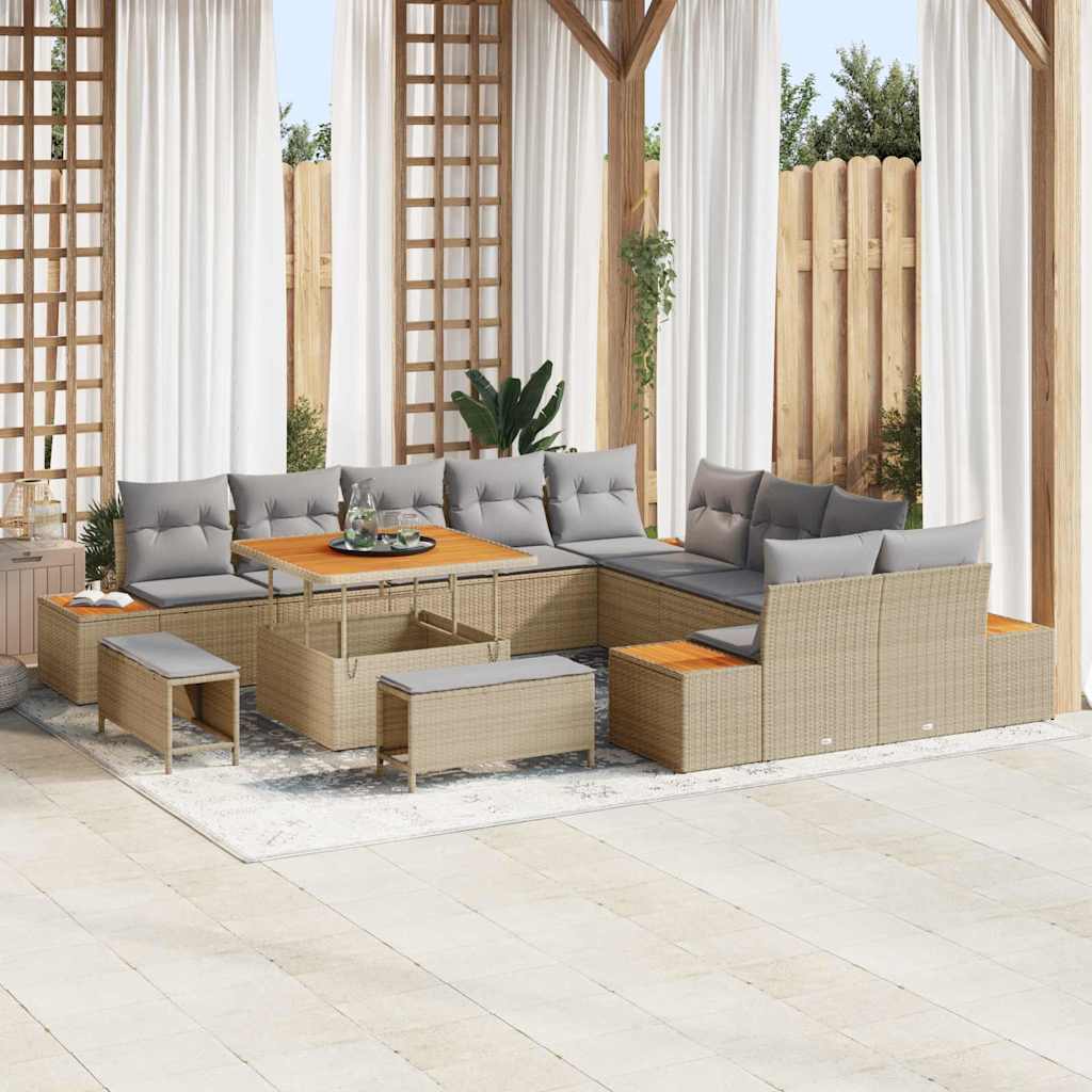 JUNG Vida Gartensofa-set mit Kissen 13 pcs Beige und Hellgrau