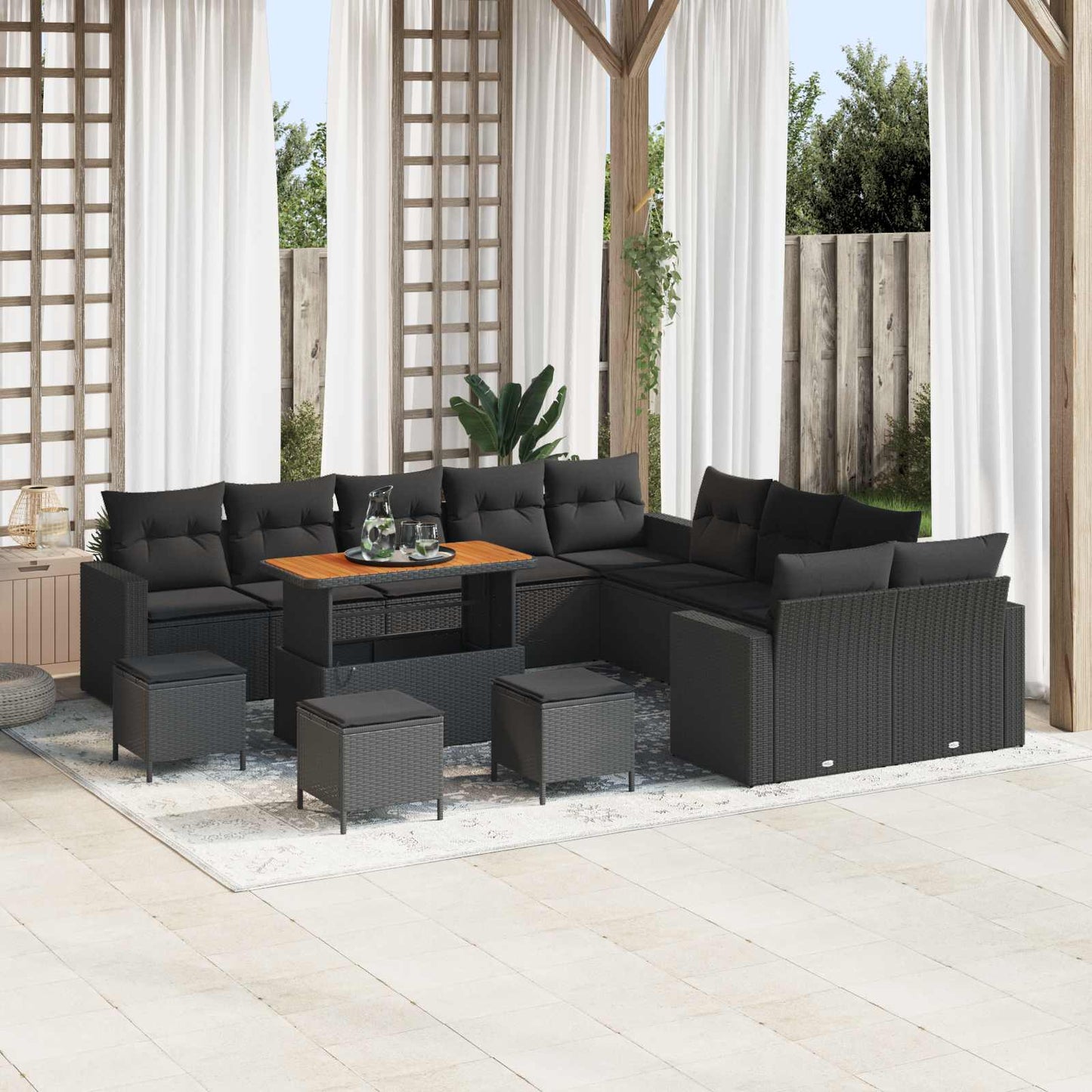 JUNG Vida Gartensofa-set mit Kissen 18 pcs Schwarz Poly-Rattan