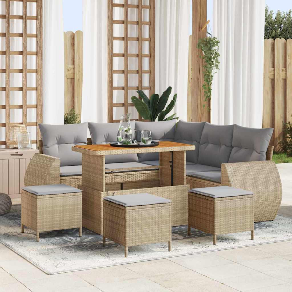 JUNG Vida Gartensofa-set mit Kissen 9 pcs Beige und Hellgrau Poly-Rattan